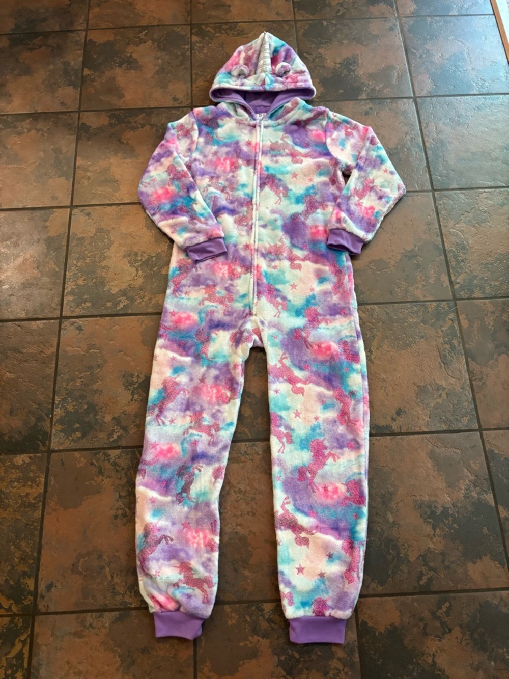 Place Purple Multi Unicorn Fleece One-Piece Hooded pajamas